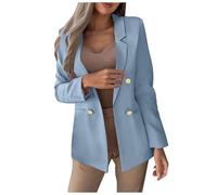 NSICBMNO Blue Blazers For Women Uk Business Casual Jacket Long Sleeve Blazer Lapel Collar Jacket Double Breasted Blazer Oversized Jackets Cardigan Work Suits Ladies Tailored Jackets