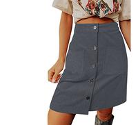 NSICBMNO Blue Cargo Skirts for Women UK Knee Length Skirts Pencil Plus Size Corduroy with Pockets Ladies Midi High Waisted Button Up Skirt Casual Skirt for Office Work