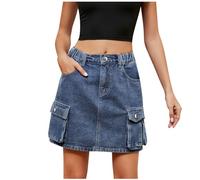 NSICBMNO Blue Denim Skirts for Women UK Mini Skirts Y2K Cargo with Pockets Ladies Summer Elasticated Waist Short Pencil Skirt Casual A Line Outdoor Streetwear Skirt