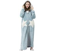 NSICBMNO Blue Fluffy Dressing Gown Women Zip Dressing Gowns Oversized Blanket Hoodie Thick Long Bathrobes Sherpa Fleece Gown Warm Winter Housecoat Nightgowns Pyjamas Sleepwear With Pockets