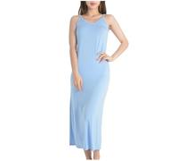 NSICBMNO Blue Long Nightdresses for Women UK Chemise Nighties Sexy Nightwear Modal Camisole Nightdress Full Slip Petticoat Sleeveless Nightgown Summer Nighties Negligees V Neck Slip Under Dress