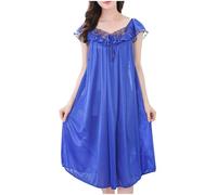 NSICBMNO Blue Long Nighties for Women Victorian Nightdress Summer Nighties Cap Sleeves Nightdress Sexy Nightwear Long Lace Nightgowns Satin Nightdresses Ruffle Night Dress Midi Dresses Pyjamas