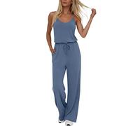 NSICBMNO Blue Lounge Sets For Women 2 Piece Outfits Travel Outfit Airport Set Adjustable Strap Cami Tops Wide Leg Trousers Summer Co Ord Sets Tank Tops Drawstring Joggers Yoga Workout Tracksuit Set