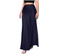 NSICBMNO Blue Satin Skirts for Women UK - Maxi, High Waisted, Pencil, Pleated, A Line, Flared, Zip Up, Silky, Elegant, Fishtail, Office, Party Skirt