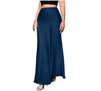 NSICBMNO Blue Satin Skirts for Women UK - Maxi, High Waisted, Pencil, Pleated, A Line, Flared, Zip Up, Silky, Elegant, Fishtail, Office, Party Skirt