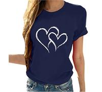 NSICBMNO Blue Short Sleeve T Shirts Heart T Shirts Valentines Day Shirt Round Neck Tshirts Sports Tops Oversized Shirt Gym Tops Summer Valentines Gifts for Her