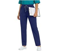 NSICBMNO Blue Straight Leg Joggers Womens with Pockets Scrub Trousers Nursing Pants Elasticated Waist Joggers Doctor Uniform Medical Scrub Bottoms Drawstring Lounge Pants Nurse Uniform Trousers