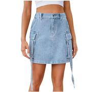 NSICBMNO Blue Summer Skirts for Women UK Mini Denim Skirts Y2K Short Sexy Micro High Waisted Bodycon Pencil Straight Casual with Pockets