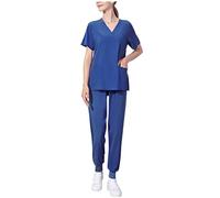 NSICBMNO Blue Two Piece Outfit Women Plus Size Co Ord Sets Scrubs Uniforms Set Short Sleeve V Neck T Shirts Baggy Joggers Nurse Tunic Tops Cargo Pants Nursing Uniform Medical Scrubs Set