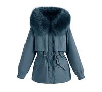 NSICBMNO Blue Winter Coats For Women Uk Fleece Lined Jackets Parka Coats With Fur Hood Ladies Puffer Jackets Long Padded Sherpa Fleece Trench Plus Size Streetwear