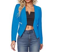 NSICBMNO Blue Womens Blazer Suit Cropped Blazer Jacket With Zip Pockets Long Sleeve Cardigan Elegant Open Front Cardigan Bolero Jackets Lightweight Jackets Elegant Office Jacket Suit
