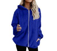 NSICBMNO Blue Womens Fleece Jacket Zip Up Hoodie Oversized Sweatshirt Ladies Winter Coats Fluffy Hoodies Thick Coat Baggy Jumpers With Pockets Teddy Fleece Jacket Casual Hooded Tops Cardigan