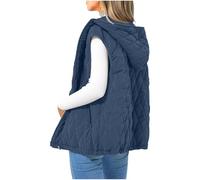 NSICBMNO Blue Women's Gilets - Winter Jacket Women, Quilted Gilet Ladies Gillette Body Warmer Padded Waistcoat, Quilted Gilet With Hood, Full Zip Hoodie Sleeveless Jacket Down Coat Winter Outwear
