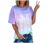 NSICBMNO Blue Women's Summer Tops Plus Size Oversized T Shirts Short Sleeve Tunic Tops Tie Dye T Shirt Baggy Shirts Crew Neck Tshirt Baseball Tshirts Loose Casual Blouses for Beach Streetwear