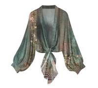NSICBMNO Boho Tops Bolero Shrug Lightweight Summer Cardigan Long Sleeve Shrugs Kimono Beach Cover Up Chiffon Cardigan Loose Capes Tie Front Bolero