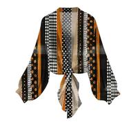 NSICBMNO Bolero Shrug Lightweight Summer Cardigan Long Sleeve Shrugs Kimono Beach Cover Up Chiffon Cardigan Striped Tops Loose Capes Tie Front Bolero