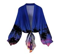 NSICBMNO Bolero Shrug Lightweight Summer Cardigan Long Sleeve Shrugs Kimono Beach Cover Up Chiffon Cardigan Floral Tops Loose Capes Tie Front Bolero UK Size
