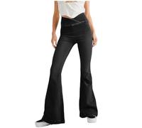 NSICBMNO Bootcut Jeans for Women UK Y2K High Waisted Trousers Denim Pants Ladies Flared Jeans Stretchy Jeggings Slim Fit Irregular Waist Trousers Palazzo Wide Leg Casual