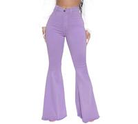 NSICBMNO Bootcut Jeans for Women Y2K High Waisted Trousers Retro Jeans Ladies Flared Wide Leg Trousers Bell Bottoms Raw Hem Loose Casual Streetwear with Zip Button Plus Size