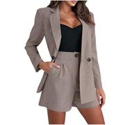 NSICBMNO Brown 2 Piece Outfits Women Blazer Co Ord Shorts Sets Suit Jacket Tailored Shorts With Pockets Office Work Outfits Short Lounge Sets Open Front Blazer Hot Pants Casual Tracksuit