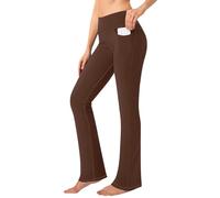 NSICBMNO Brown Flared Trousers Women Workout Legging with Pockets Bell Bottoms Bootleg Trousers Wide Leg Joggers High Waisted Tummy Control Yoga Pants Butt Lifting Leggings Lightweight Sweatpants