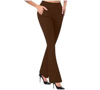 NSICBMNO Brown Flared Trousers Womens Straight Leg Joggers Tailored Trousers Bootcut Leggings High Waisted Leggings with Pockets Casual Tracksuit Bottoms Running Yoga Pants for Business Office Work