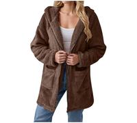 NSICBMNO Brown Fleece Hoodie Women Zip Up Hoodie Oversized Cardigan Teddy Fleece Jacket Long Coat Ladies Winter Jackets Fluffy Cardigan Hooded Coatigan Baggy Sweatshirts Fluffy Tops With Pockets