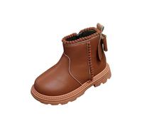 NSICBMNO Brown Kids Winter Boots Girls Combat Boots Fleece Winter Booties Bow Shoes Horse Riding Kids Chunky Boot Long Boot For Casual Walking Hiking