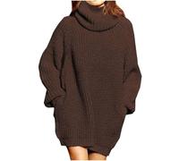 NSICBMNO Brown Long Jumpers for Women UK Oversized Jumper with Pockets Chunky Knit Sweaters Roll Neck Jumpers Long Sleeve Tunic Tops Longline Sweatshirts Baggy Sweaters Pullover Jumper Dress