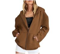 NSICBMNO Brown Oversized Hoodie Women Fleece Lined Jacket Zip Up Hoodie Winter Jackets Sherpa Sweatshirt With Pockets Baggy Sweatshirts Casual Jackets Travel Tunic Tops Loose Jumpers Outwear