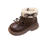 NSICBMNO Brown Platform Boots Girls Chunky Boot Bow Shoes Fleece Lined Winter Boot Lace Up Booties Platform Boots Cowgirl Long Girls Riding Kids Walking Round Toe Shoes