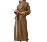 NSICBMNO Brown Towel Dressing Gown Women Long Bath Robes Fluffy Dressing Gown Winter Pyjamas Fleece Housecoats Shawl Collar Cardigan Long Robes With Pockets Plus Size For Bath Spa Gym Lounge Wear