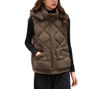 NSICBMNO Brown Women's Gilets - Winter Coats, Padded Gilet Ladies Gillette Body Warmer Waistcoat, Padded Hooded Gilet With Pockets, Oversized Zip Up Hoodie Sleeveless Down Jacket Quilted Jacket