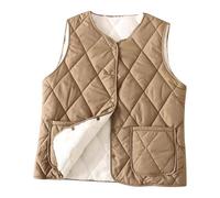 NSICBMNO Brown Women's Gilets - Winter Jacket, Quilted Gilet Lightweight Body Warmer Waistcoat, Sherpa Fleece Gilet Quilted Waistcoat Button Up Vest With Pockets, Sleeveless Down Jacket Warm Coats