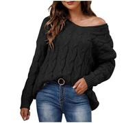 NSICBMNO Cable Knit Jumper Women Baggy Jumper Oversized Sweater V Neck T Shirts Long Sleeve Tops Off Shoulder Knitted Sweater Long Tunic Jumpers Ladies Lightweight Jumpers Pullover Sweatshirt