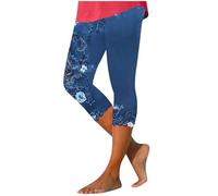 NSICBMNO Capri Leggings for Women UK Cropped Trousers Ladies Floral Summer Trousers Ruffle Hem Shorts High Waisted Tummy Control Yoga Pants Butt Lifting Leggings Lightweight Jogging Bottoms