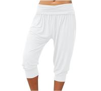 NSICBMNO Capri Pants for Women UK 3/4 Trousers Elastciated Waist Joggers Harem Yoga Pants Ladies Cropped Summer Trousers Baggy Cuffed Joggers Lightweight Sweatpants for Casual Work Beach Holiday