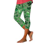 NSICBMNO Capri Pants for Women UK St Patricks Day Leggings 3/4 Cropped Trousers Shamrock Legging Irish Green Clover High Waist Yoga Pants Stretchy Workout Gym Running Leggings Gifts for Her