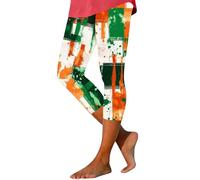 NSICBMNO Capri Pants for Women UK St Patricks Day Leggings 3/4 Cropped Trousers Shamrock Legging Irish Green Clover High Waist Yoga Pants Stretchy Workout Gym Running Leggings Gifts for Her
