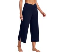 NSICBMNO Capri Pants for Women UK Summer Wide Leg Trousers High Waisted Yoga Pants Side Split Leggings Ladies Flared Cropped Trousers 3/4 Shorts Loose Sweatpants