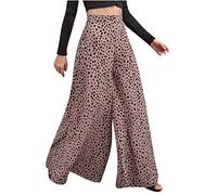 NSICBMNO Casual Trousers for Women UK Elastic High Waisted Trousers Palazzo Pants Wide Leg Lounge Pants with Pockets Leopard Summer Long Lounge for Yoga Beach Streetwear