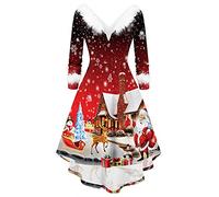NSICBMNO Christmas Dresses for Women Plus Size Winter Dresses Long Sleeve Midi Dresses V Neck Elegant Dresses Tunic Dresses Swing Dresses Rockabilly Dresses Knee Length Dresses Bodycon Dresses