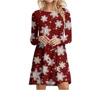 NSICBMNO Christmas Nightdresses for Women UK Long Sleeve Nighties Warm Nightwear Christmas Pyjamas Ladies Xmas Nighties Soft Lounge Wear Home Dress Tunic Mini Dress Winter Night Dress Nightshirt