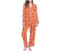 NSICBMNO Christmas Pyjamas Women - Button Up Pyjamas, Long Sleeve Shirts, Wide Leg Trousers, Santa Snowflake Pjs, Loungewear Sets, 2 Piece Outfits, Xmas Tops, Long Pants, Christmas Nightwear