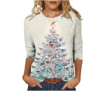 NSICBMNO Christmas T Shirts Women - Plus Size, Funny Graphic, Xmas, Christmas Tree, Reindeer, Snowflake Printed, Novelty, 3/4 Sleeve, Crew Neck, Casual, Tunic, Pullover, Ladies Xmas Jumpers