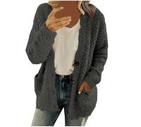 NSICBMNO Chunky Cardigans For Women Uk Plus Size Sherpa Lined Jackets Casual Fleece Coats Winter Outwear Solid Color Tops Long Sleeve Cardigans With Pockets Open Front Jackets Lightweight