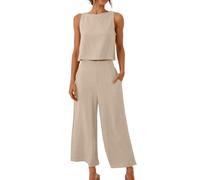 NSICBMNO Co Ord Sets For Women 2 Piece Linen Travel Outfit Cropped Tank Tops Y2K Wide Leg Trousers Summer Outfits Lounge Sets Sleeveless Crop Tops Palazzo Pants Casual Tracksuits With Pockets