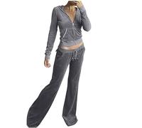 NSICBMNO Co Ord Sets For Women Velour Tracksuit Set Velvet Sweatsuit Zip Up Hoodies Y2K Jogging Bottoms Two Piece Outfit Sport Activewear Ladies Casual Loungewear Workout Outfits Tracksuit Full Set