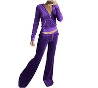 NSICBMNO Co Ord Sets For Women Velour Tracksuit Set Velvet Sweatsuit Zip Up Hoodies Y2K Jogging Bottoms Two Piece Outfit Sport Activewear Ladies Casual Loungewear Workout Outfits Tracksuit Full Set