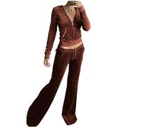 NSICBMNO Co Ord Sets For Women Velour Tracksuit Set Velvet Sweatsuit Zip Up Hoodies Y2K Jogging Bottoms Two Piece Outfit Sport Activewear Ladies Casual Loungewear Workout Outfits Tracksuit Full Set